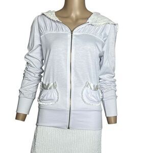 Beach Bunny Lounge Unzipped Hoodie Lace White Fitted (309)